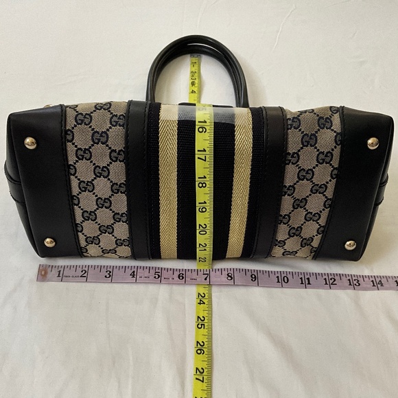 GUCCI Vintage GG Monogram Canvas Sherry Line Satchel Tote Blue - Picture 15 of 16